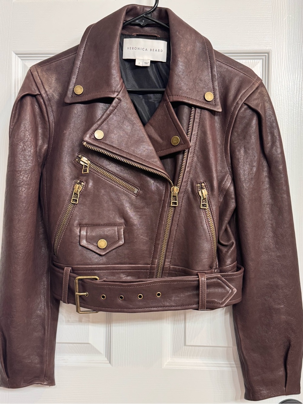 Veronica Beard Brown Leather Moto Jacket NWOT - Size 2